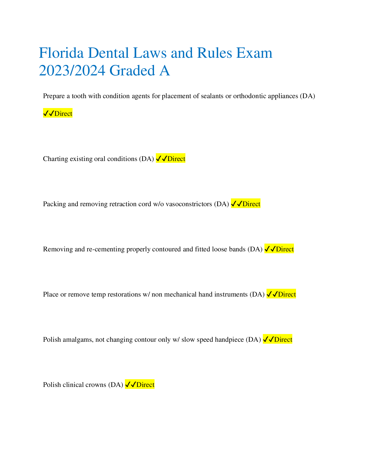 Preview image for Florida Dental Laws and Rules Exam  2023/2024 Graded A