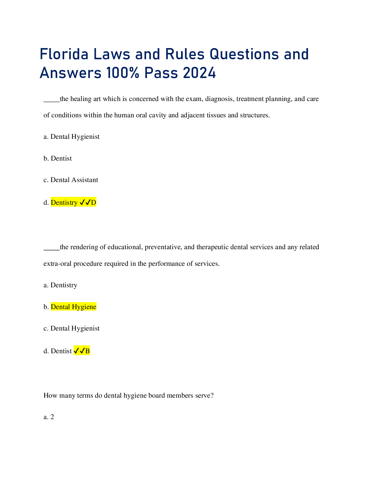 Preview of Florida Laws and Rules Questions and  Answers 100% Pass 2024