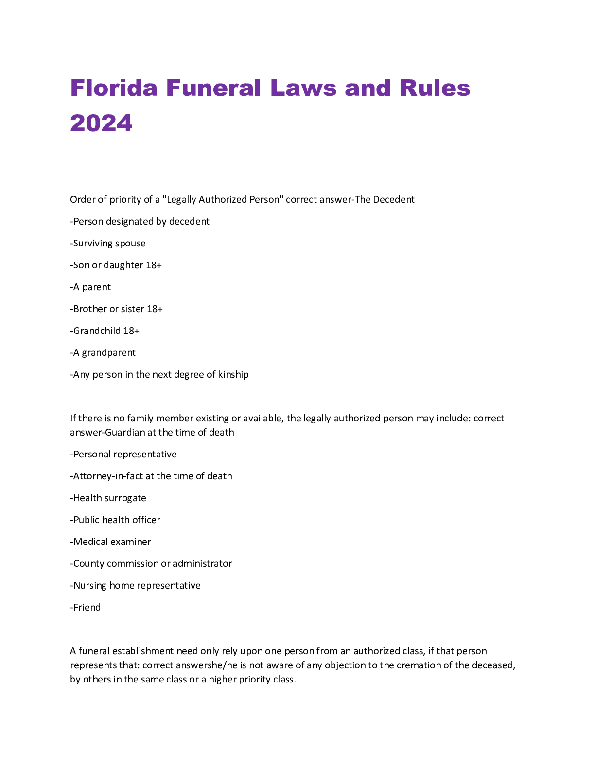 Preview of Florida Funeral Laws and Rules 2024
