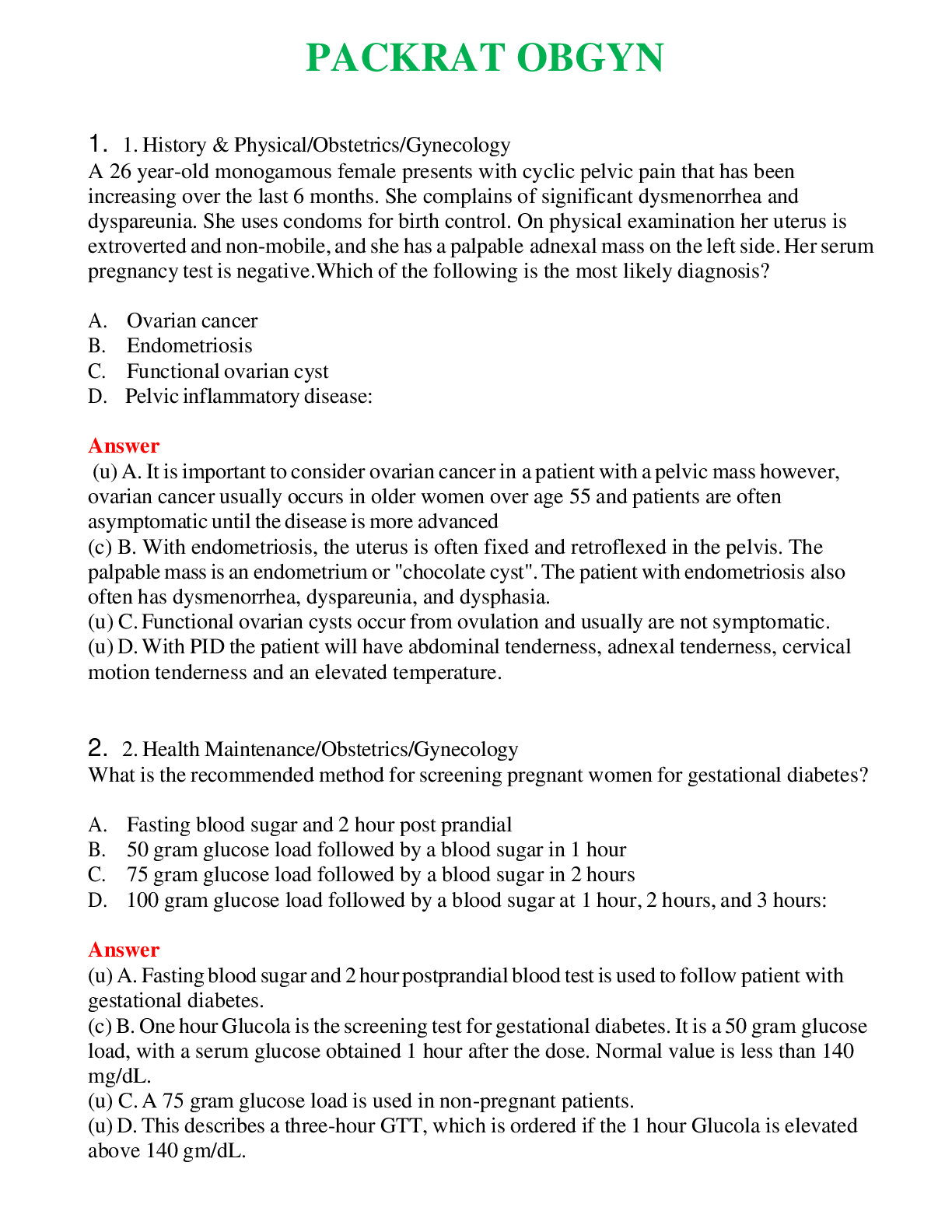 Preview image for PACKRAT OBGYN   Questions With Complete Grade A+ Answers