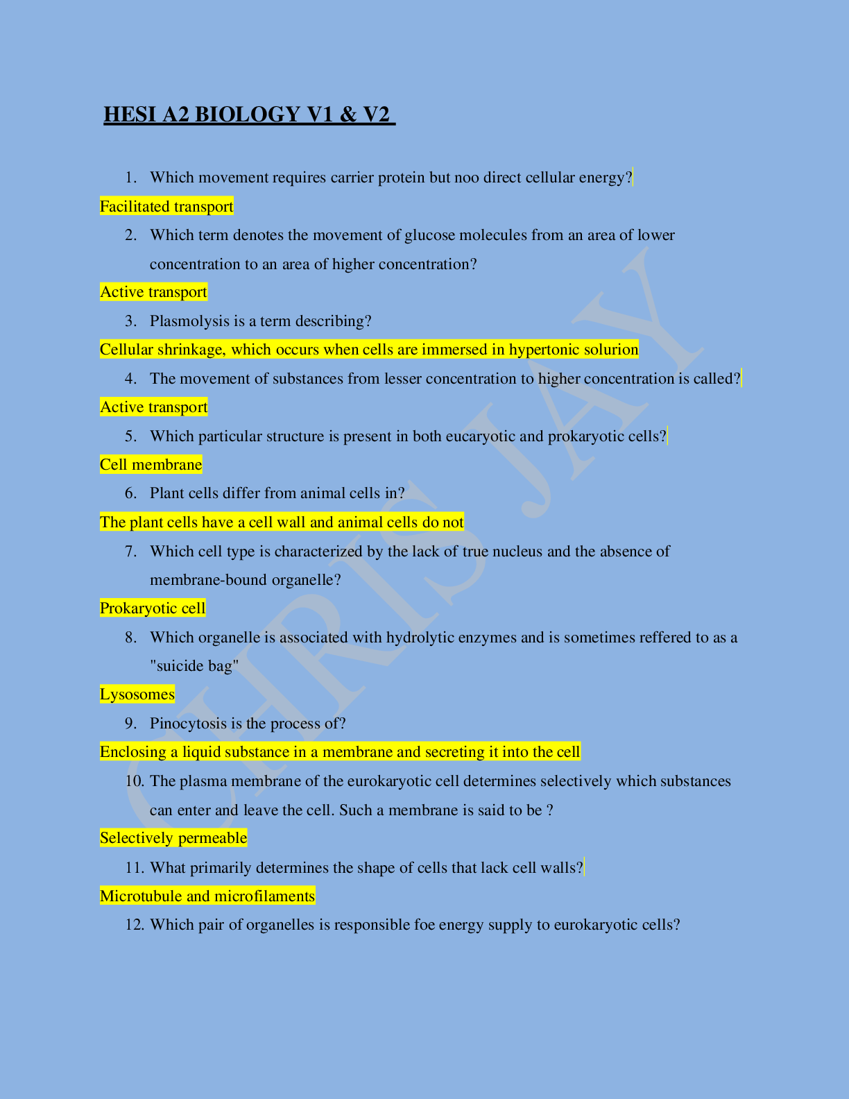 Preview image for HESI A2 BIOLOGY