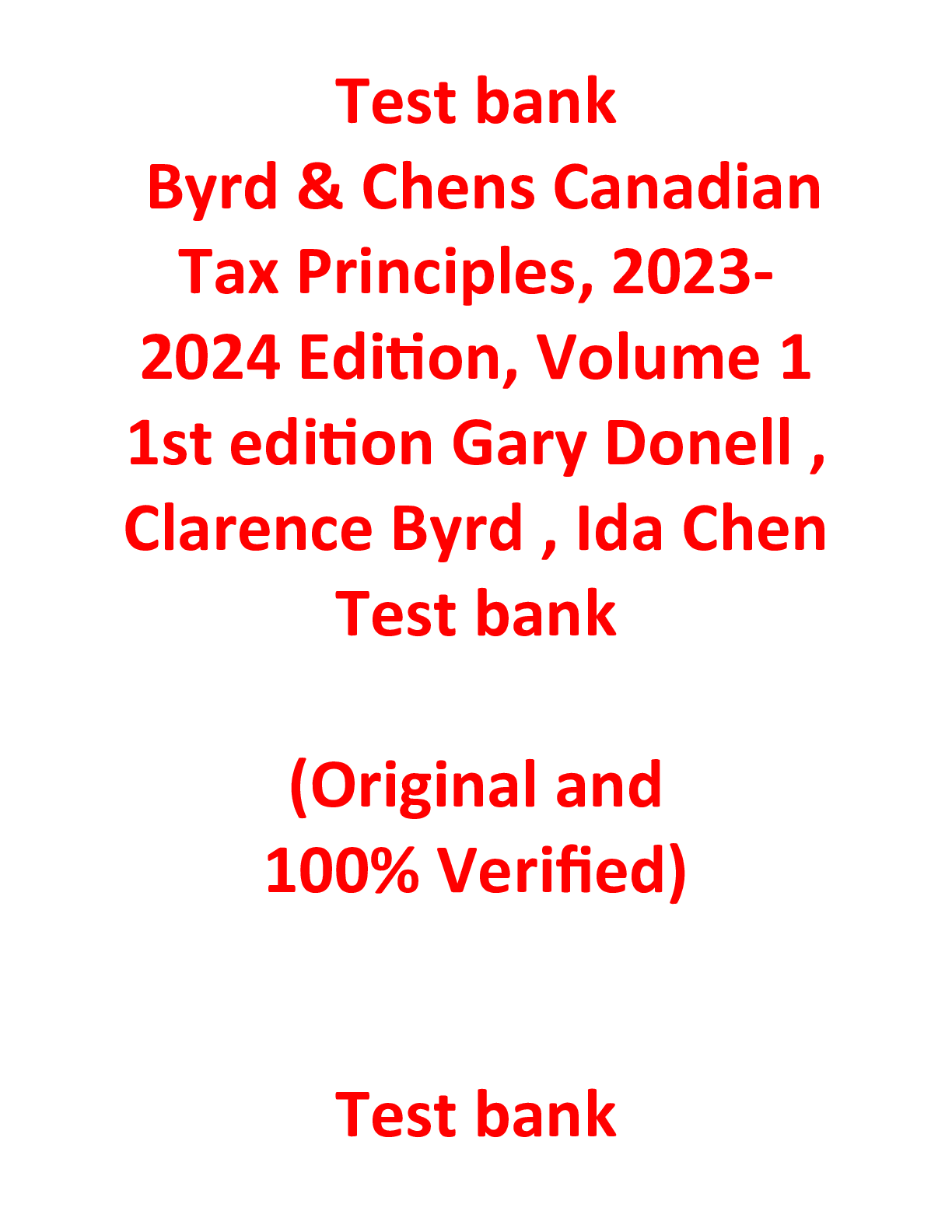 Preview image for Byrd & Chens Canadian Tax Principles, 2023-2024 Edition, Volume 1 1st edition Gary Donell , Clarence Byrd , Ida Chen Test bank