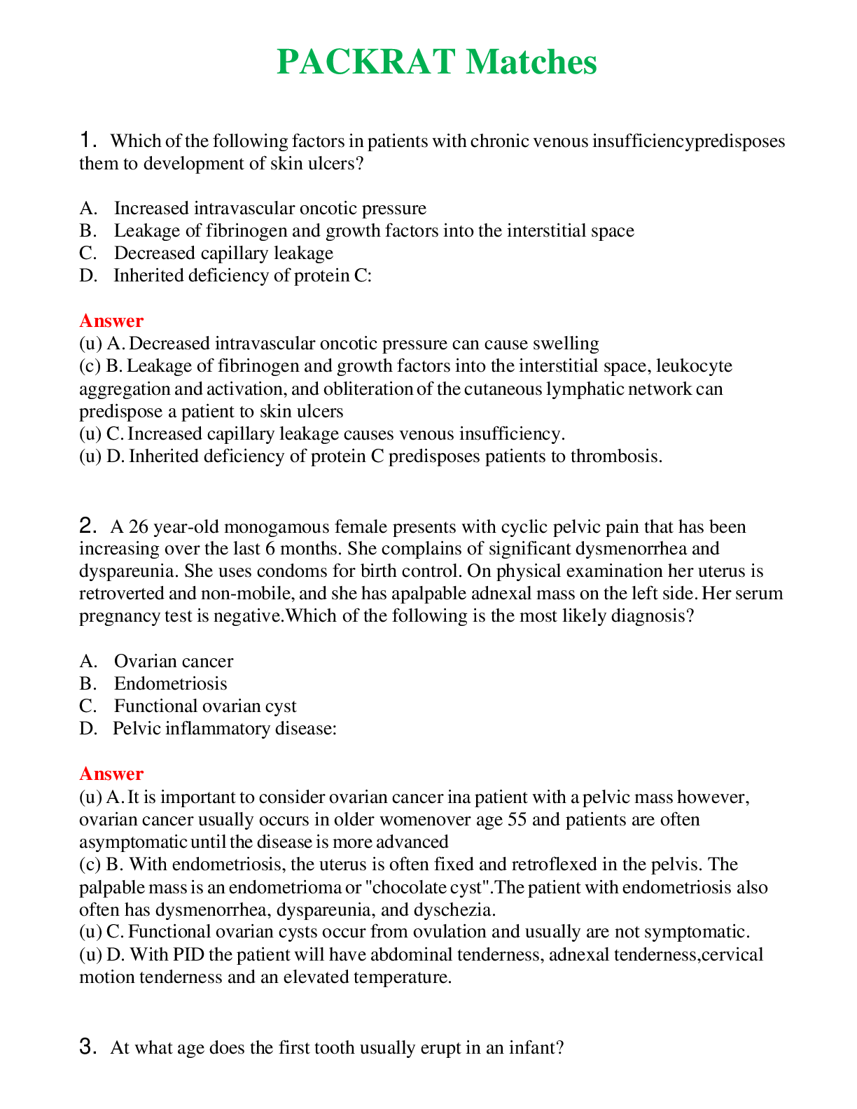 Preview image for PACKRAT Matches   Questions With Complete Grade A+ Answers