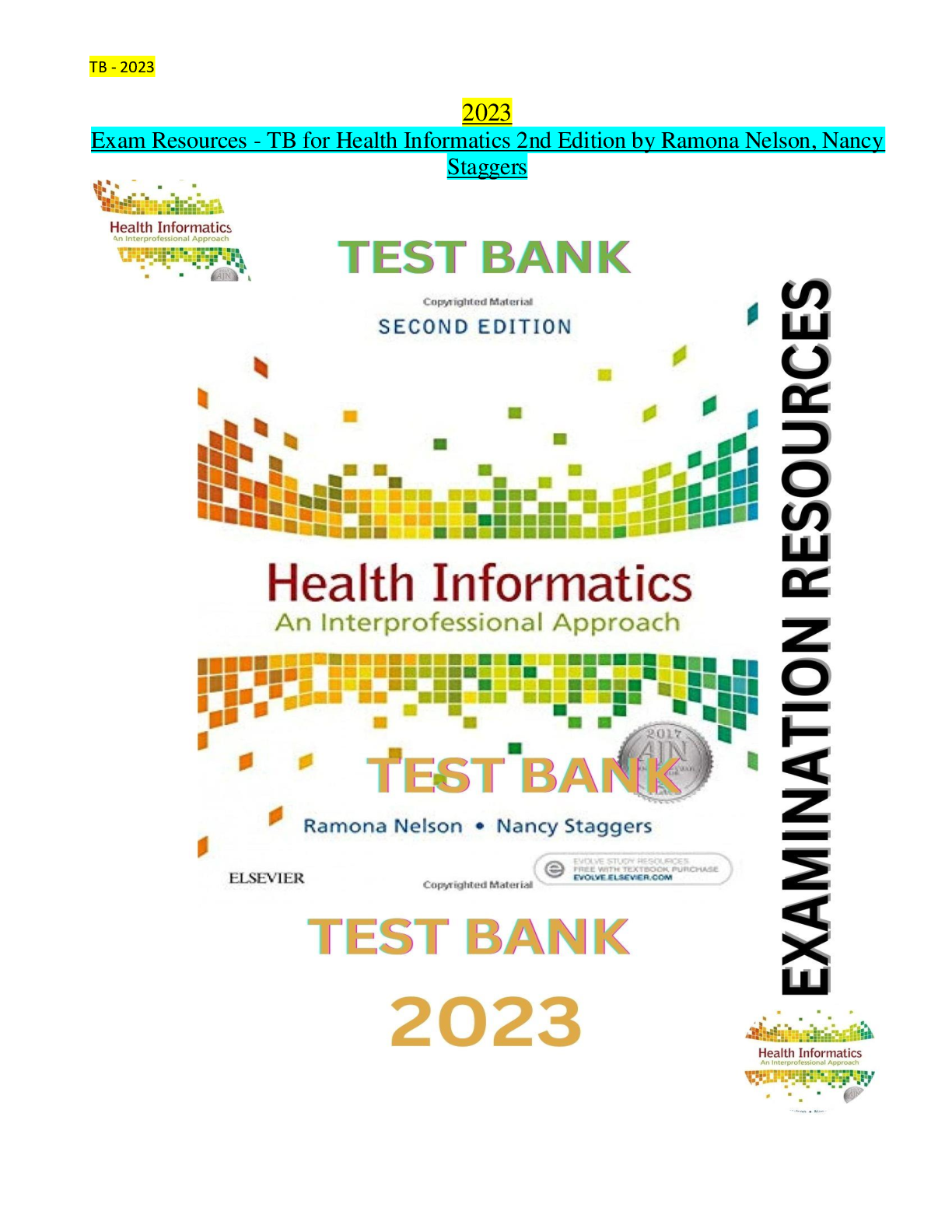 Preview of Test Bank for Health Informatics 2nd Edition by Ramona Nelson, Nancy Staggers -All Chapter