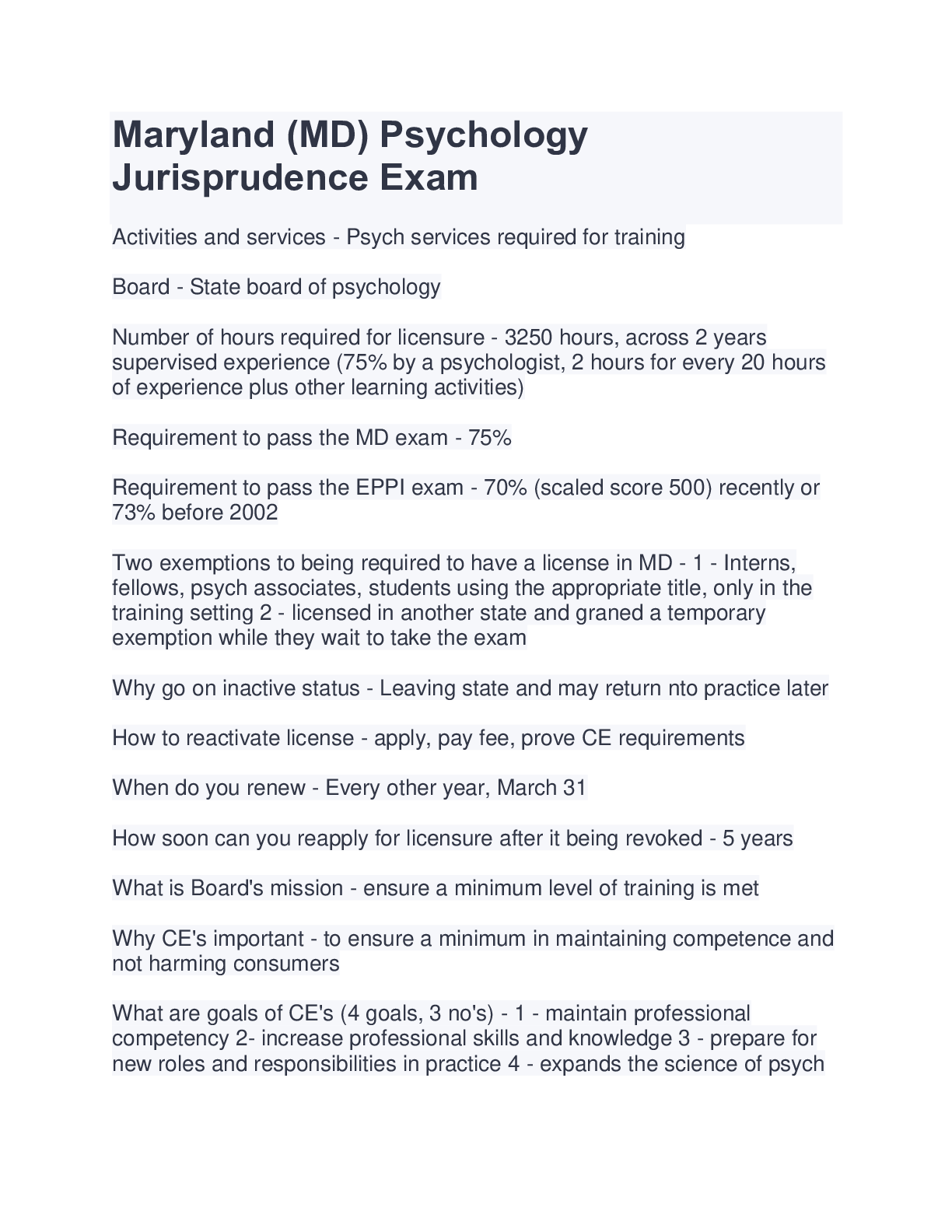 Preview image for Maryland Psychology Jurisprudence Exam With Correct Solutions 2024-2025! 100% CORRECT SOLUTIONS