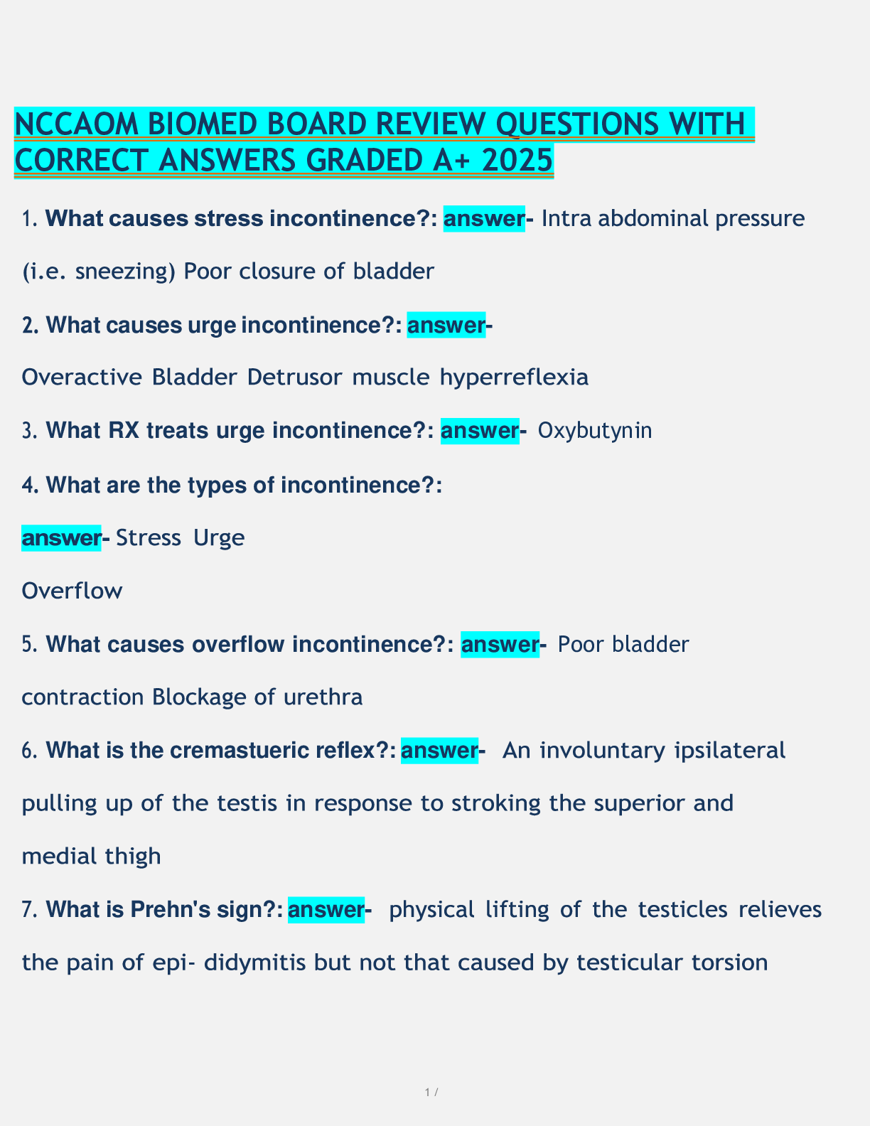 Preview image for NCCAOM BIOMED BOARD REVIEW QUESTIONS WITH CORRECT ANSWERS GRADED A+ 2025