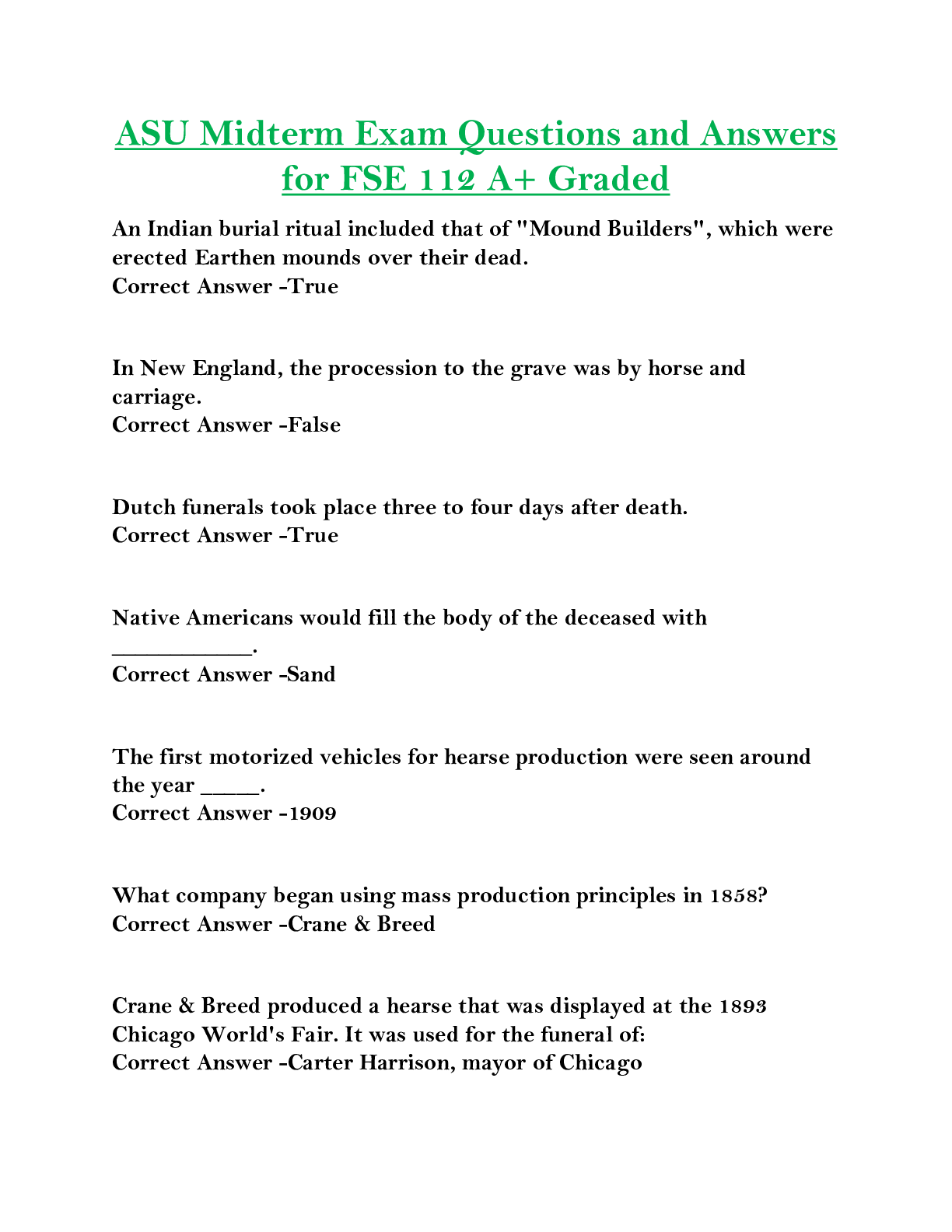 ASU Midterm Exam Questions and Answers  for FSE 112 A+ Graded