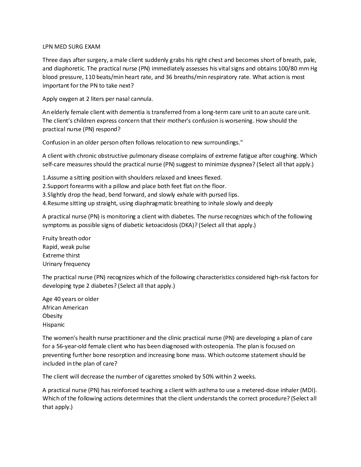 Preview image for LPN MED SURG EXAM