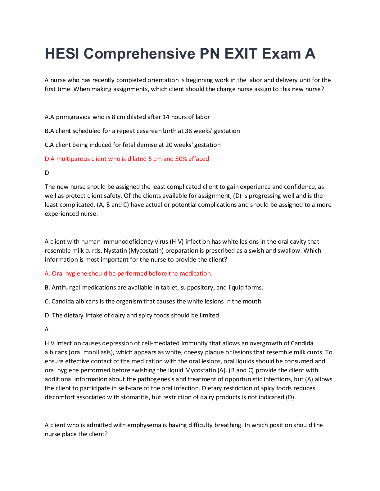 Preview image for HESI PN Comprehensive  EXIT Exam A