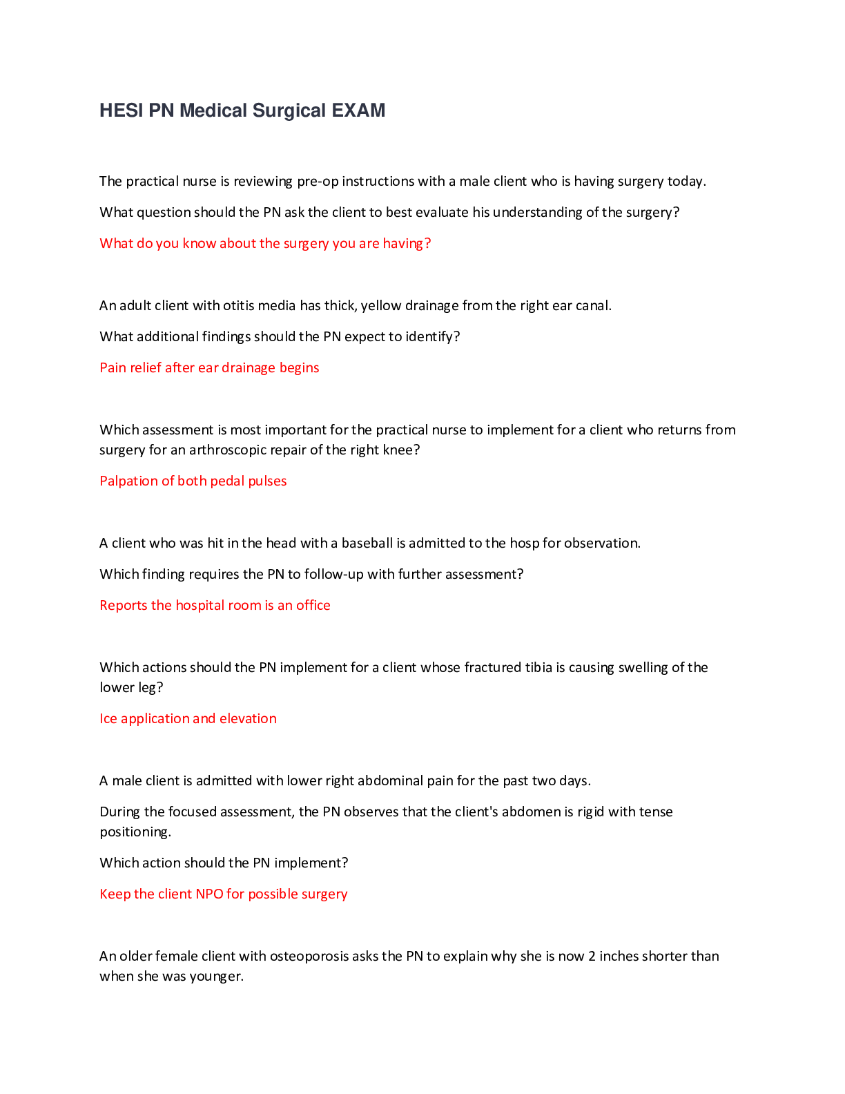 Preview image for HESI PN Medical Surgical EXAM