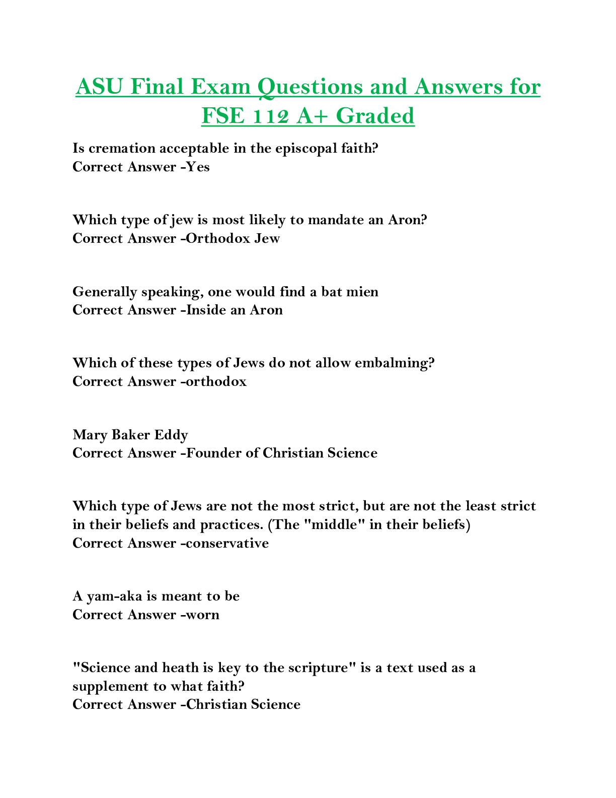 ASU Final Exam Questions and Answers for  FSE 112 A+ Graded