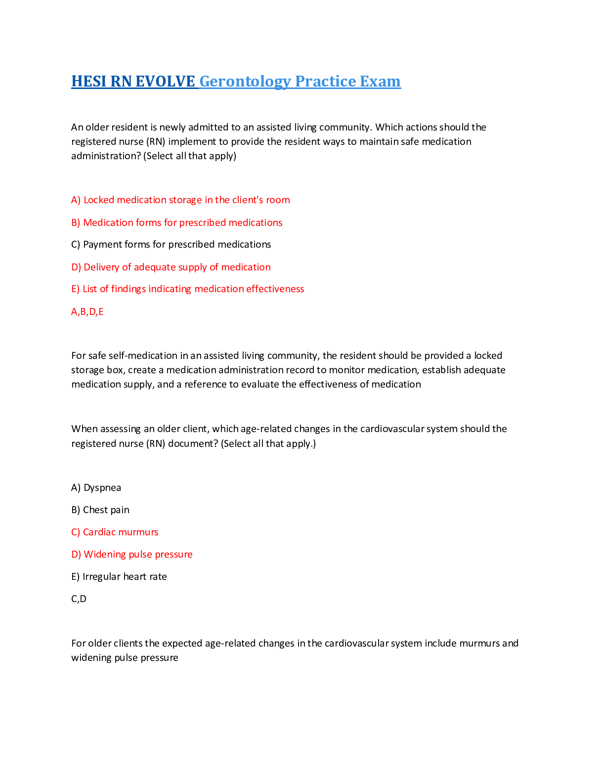 Preview image for HESI RN EVOLVE Gerontology Practice Exam