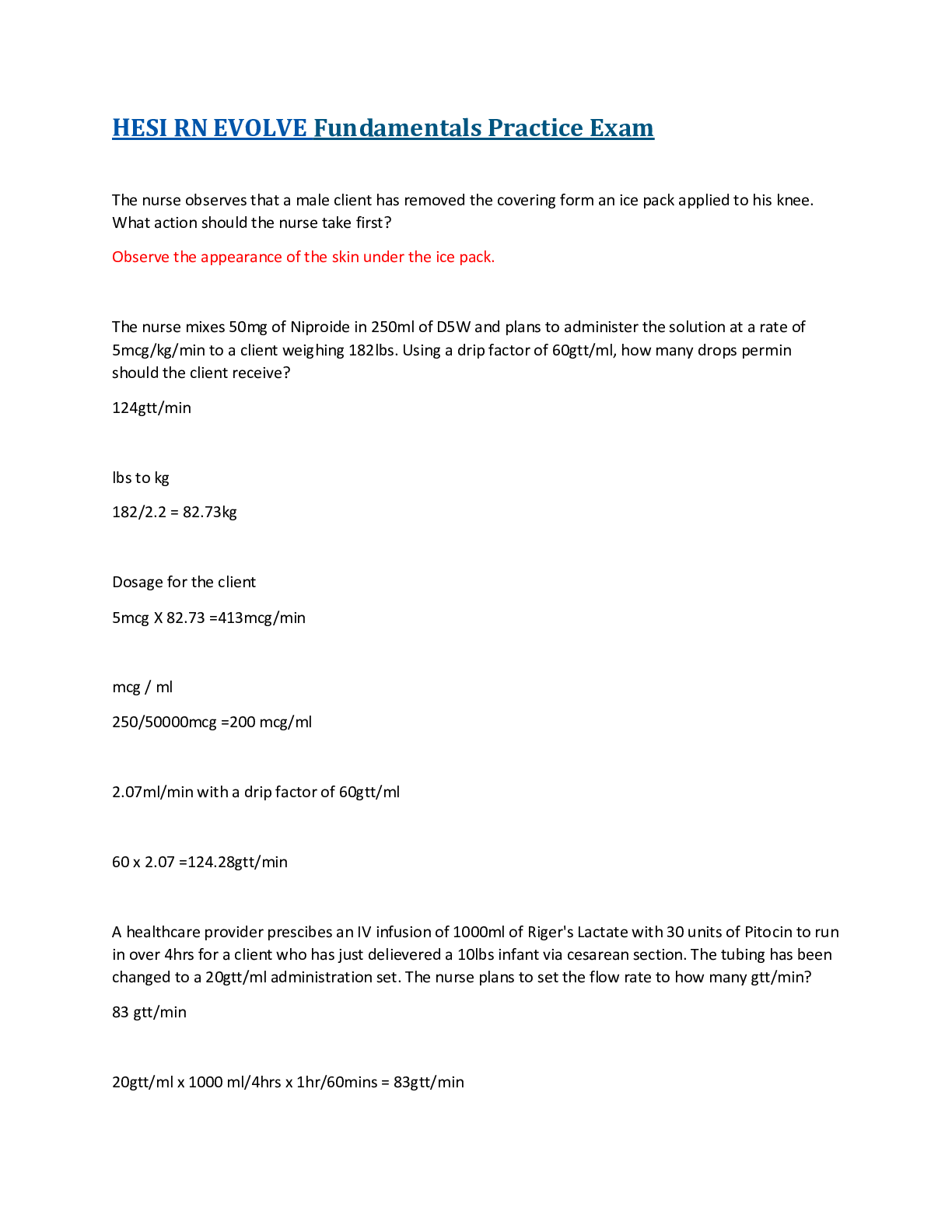 Preview image for HESI RN EVOLVE Fundamentals Practice Exam