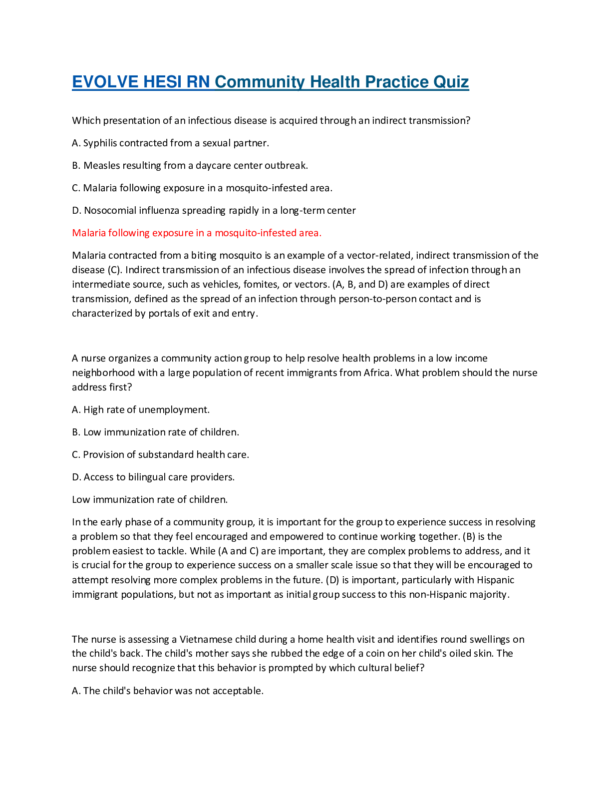 Preview image for HESI RN EVOLVE Community Health Practice Quiz