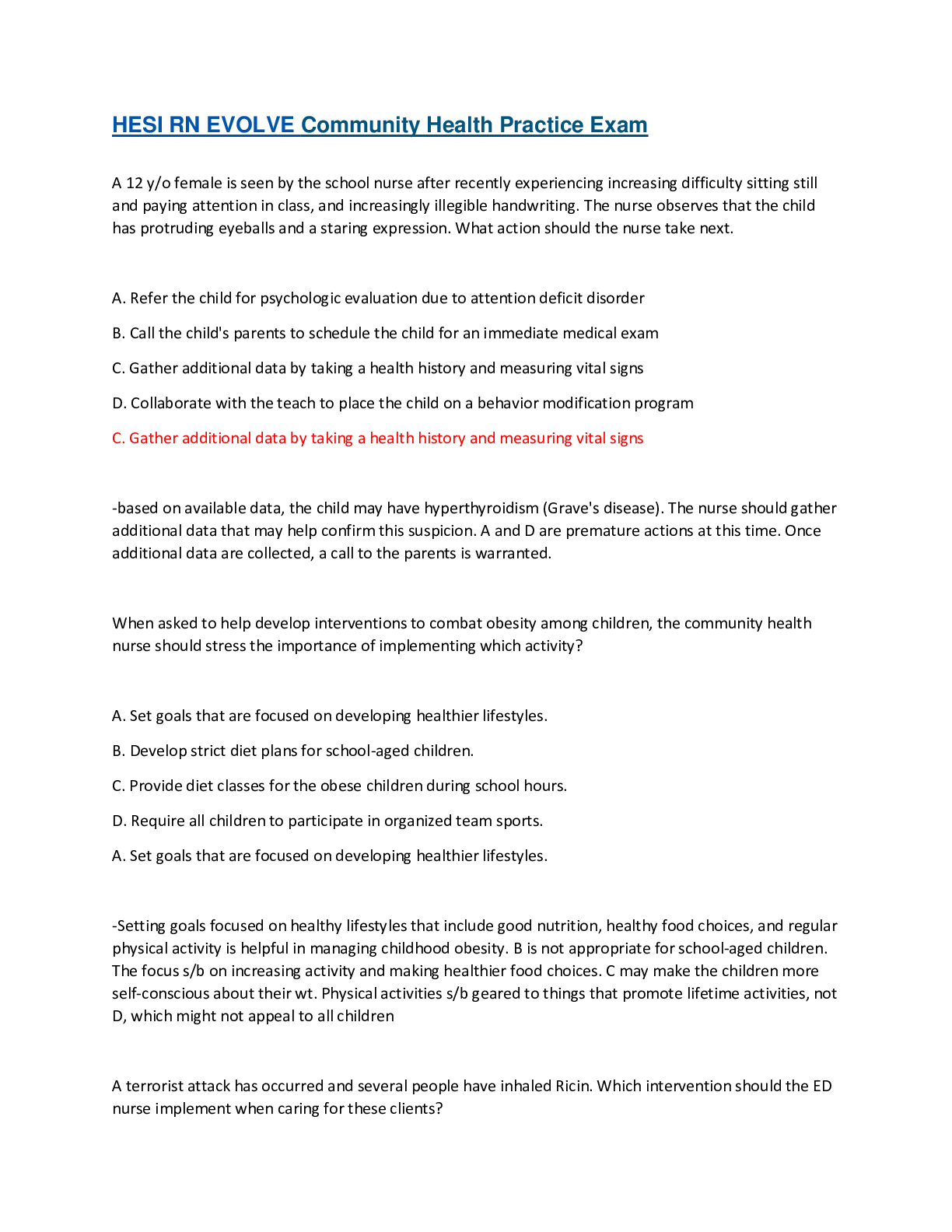 Preview image for HESI RN EVOLVE Community Health Practice Exam