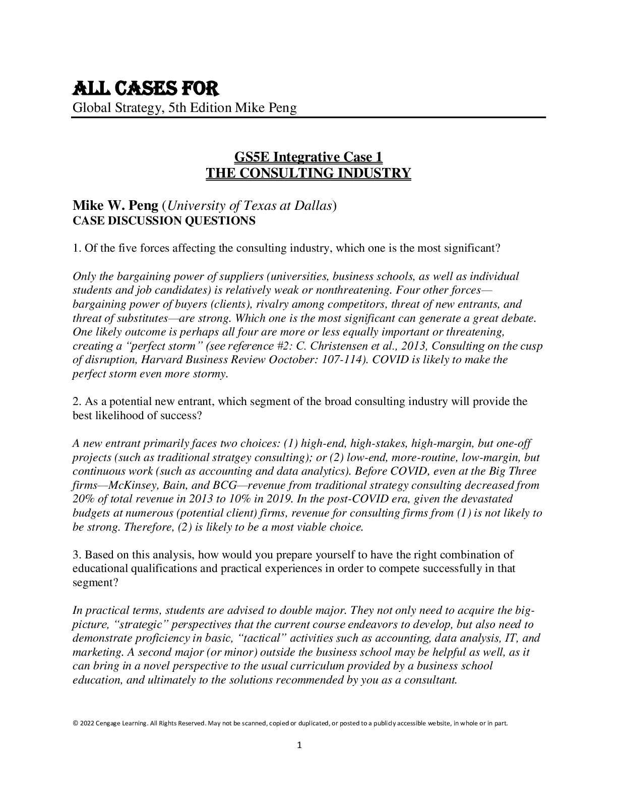 Preview image of CASE SOLUTIONS For Global Strategy, 5th Edition by Mike Peng document