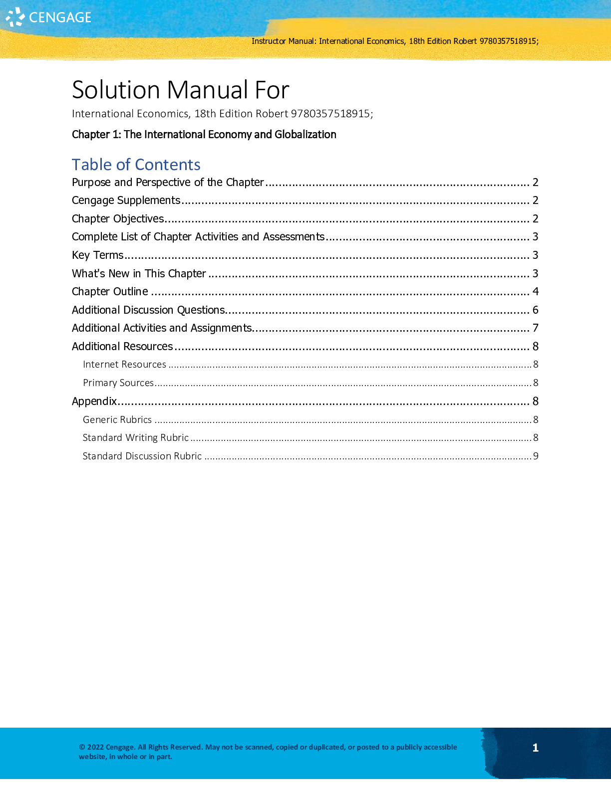 Preview of Solution Manual For International Economics, 18th Edition by Robert Carbaugh Chapter 1-15
