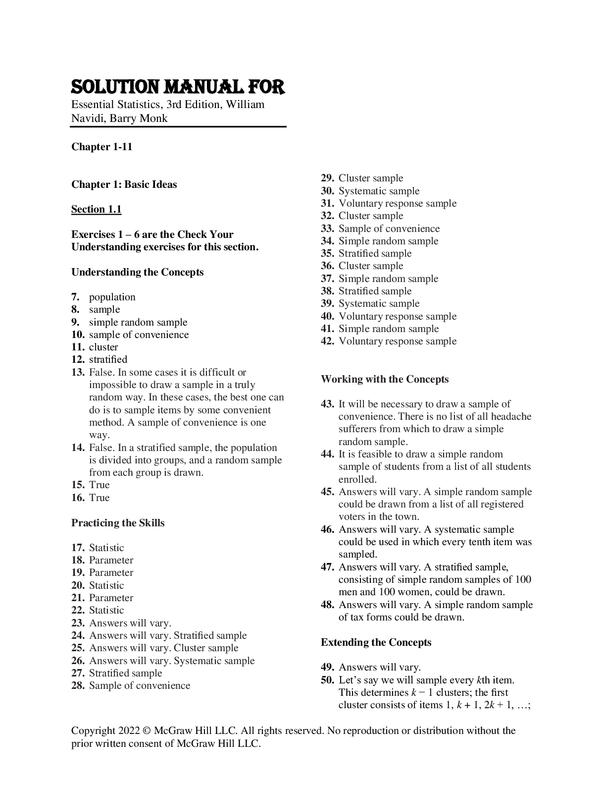 Preview of Solution Manual For Essential Statistics, 3rd Edition by William Navidi, Barry Monk Chapter 1-11