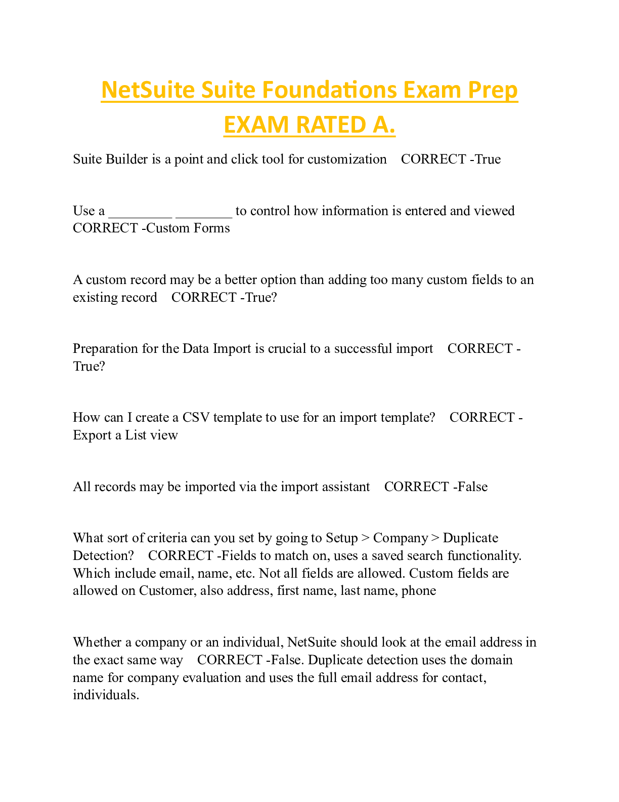 Preview image of NetSuite Suite Foundations Exam Prep EXAM RATED A. document