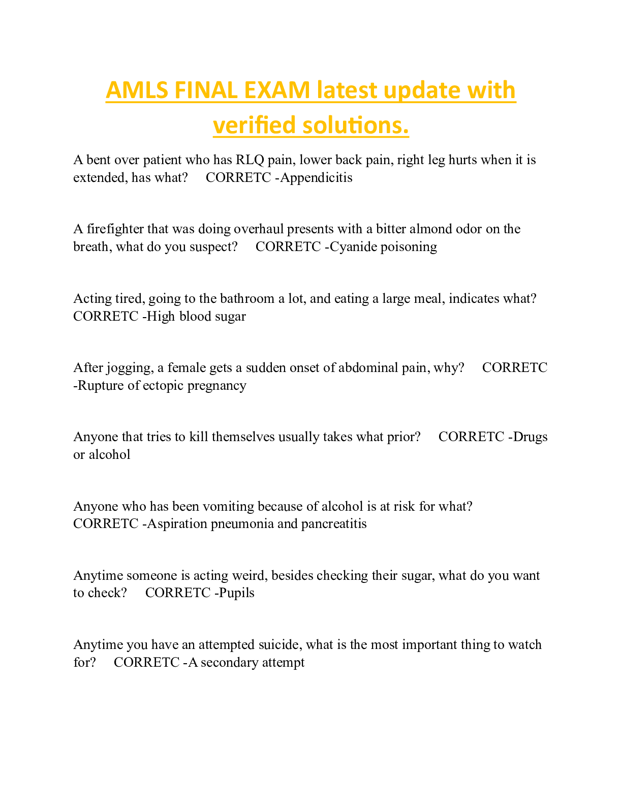 Preview image of AMLS FINAL EXAM latest update with  verified solutions document