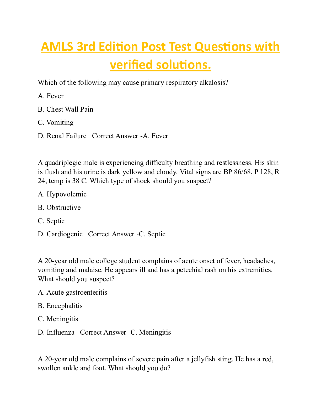 AMLS 3rd Edition Post Test Questions with  verified solutions.