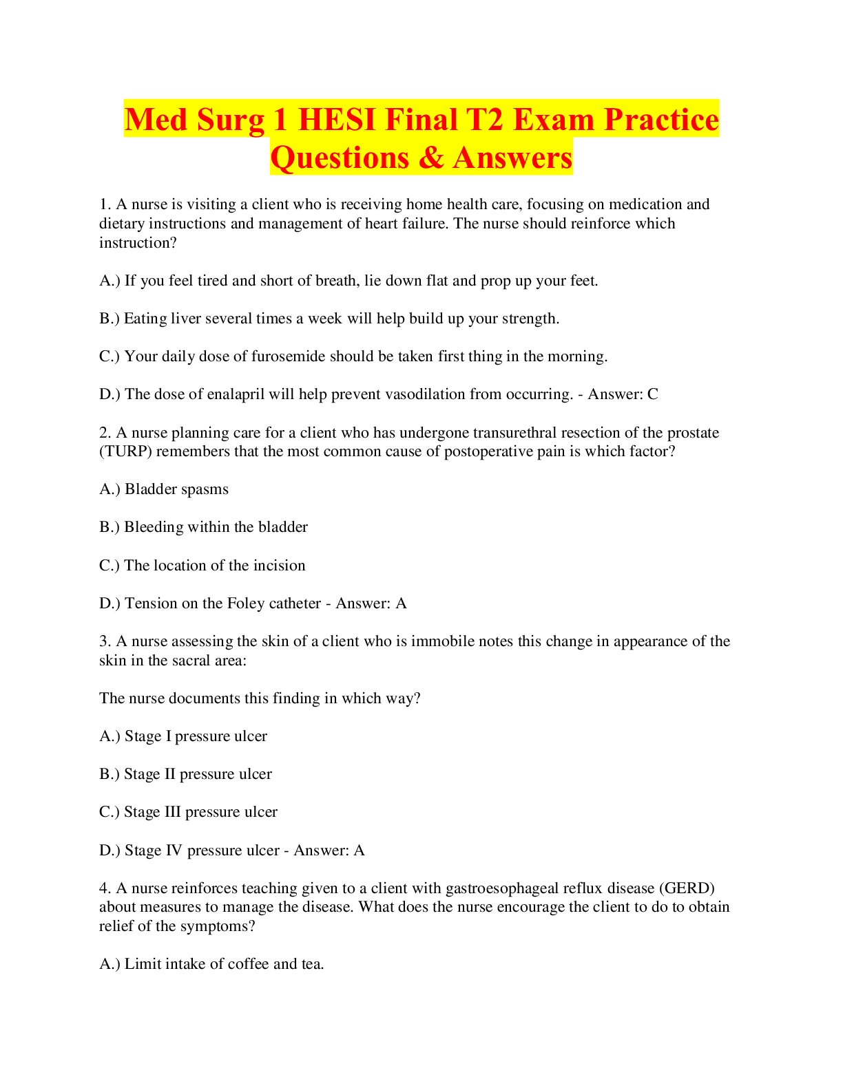 Preview image for Med Surg 1 HESI Final T2 Exam Practice Questions & Answers