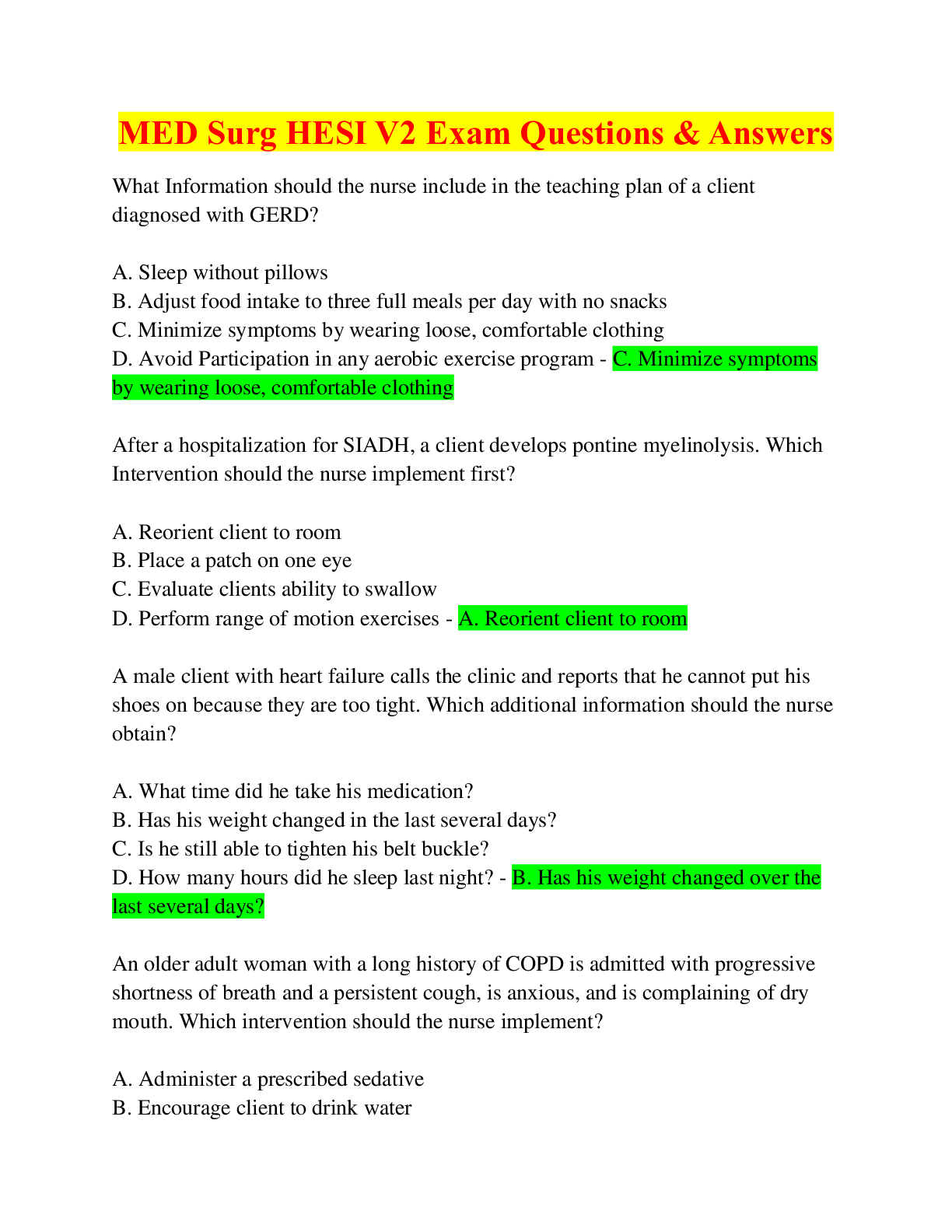 MED Surg HESI V2 Exam Questions & Answers