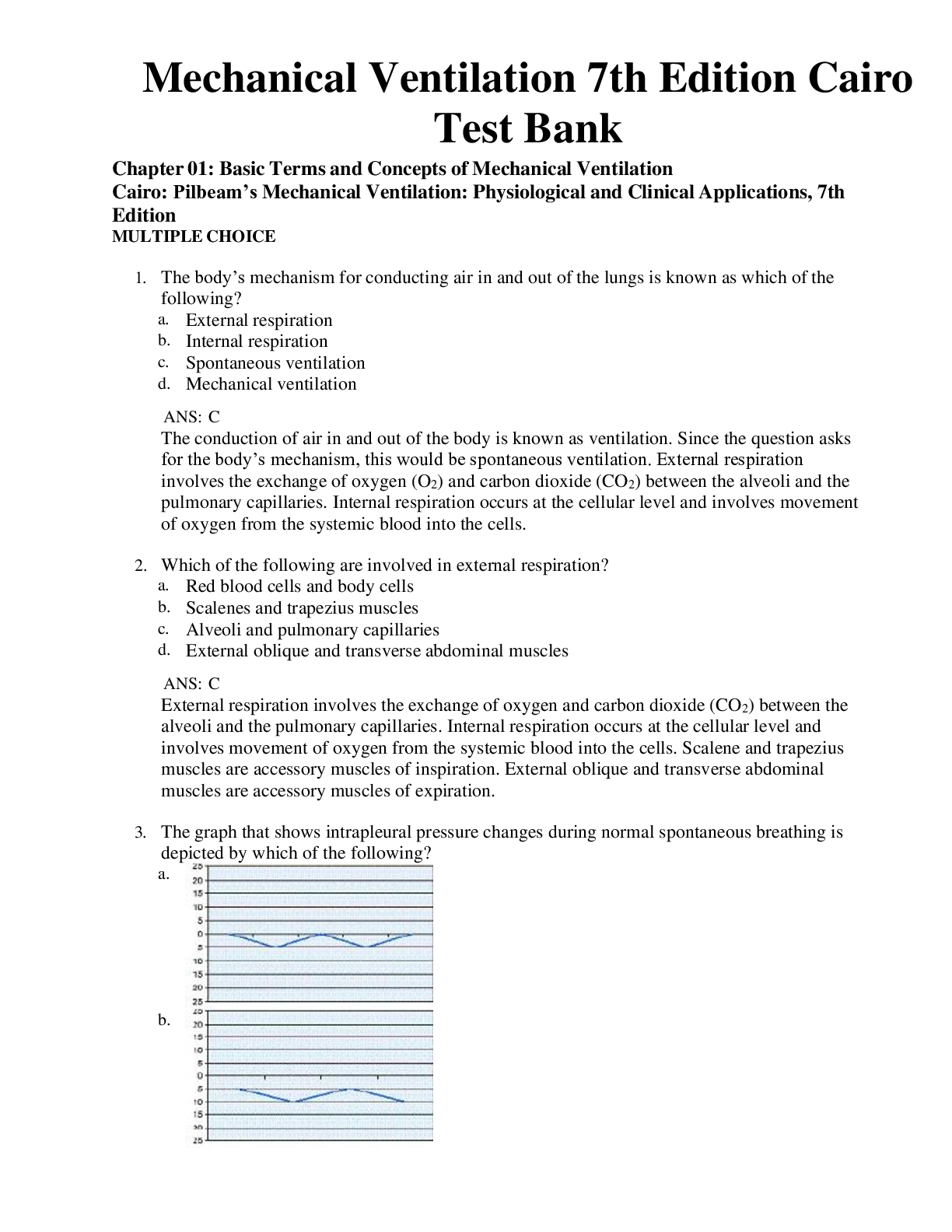 Preview image of Test Bank for Mechanical Ventilation, 7th Edition Cairo All Chapters document