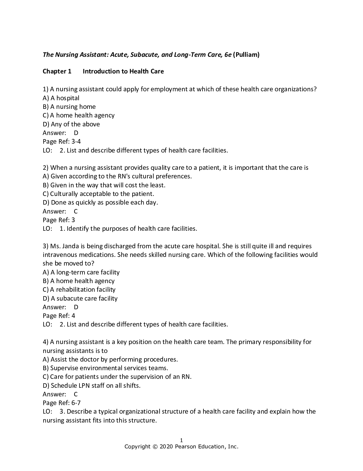 Preview image for Test Bank for Nursing Assistant 6th Edition Pulliam All Chapters