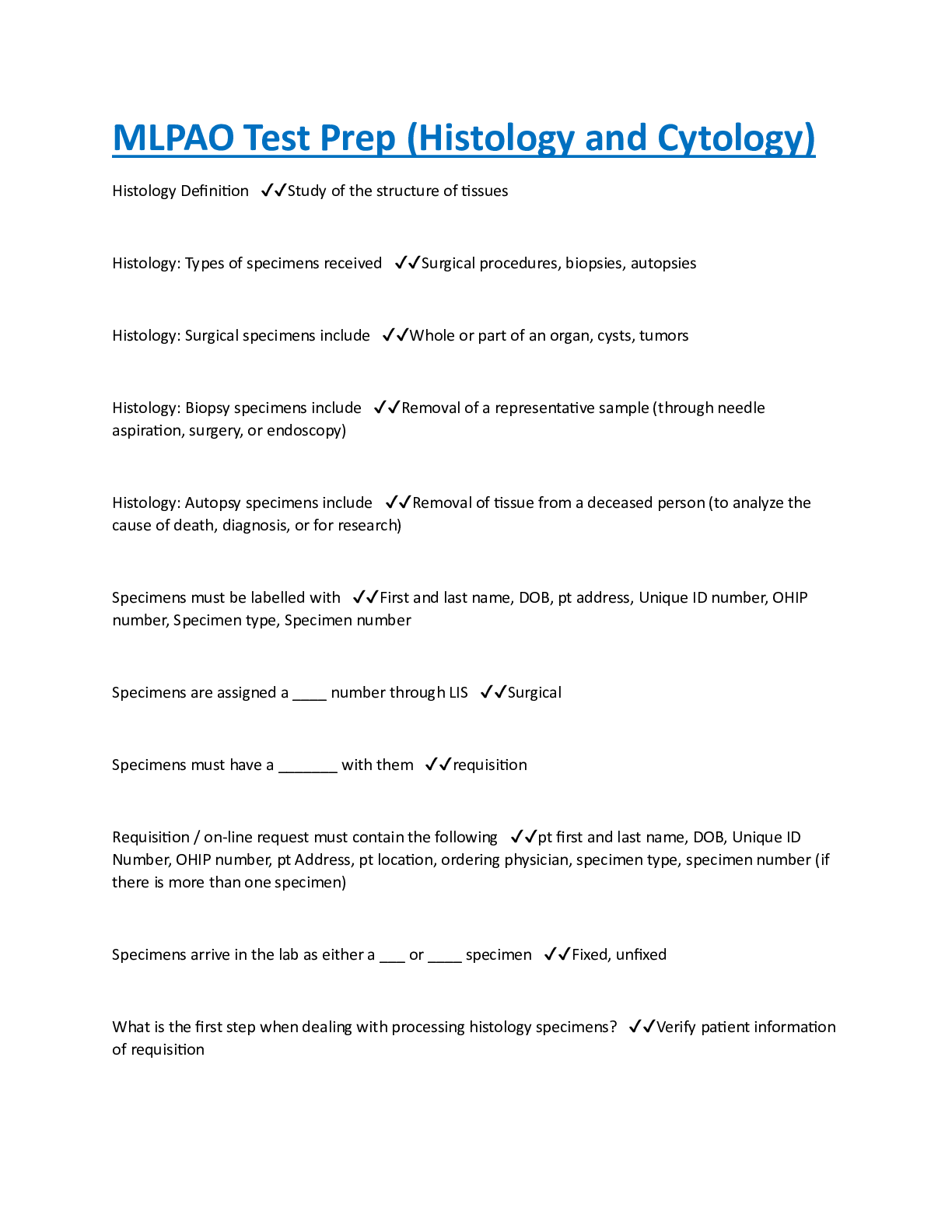 MLPAO Test Prep (Histology and Cytology)