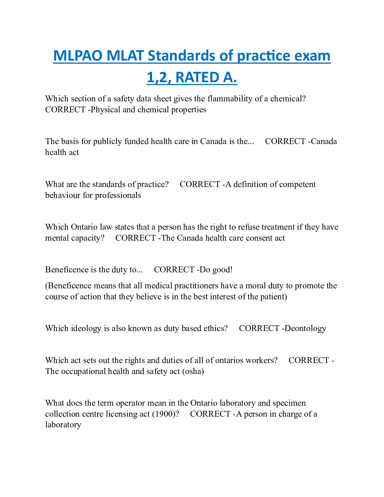 MLPAO MLAT Standards of practice exam  1,2, RATED A.MLPAO MLAT Standards of practice exam  1,2, RATED A.MLPAO MLAT Standards of practice exam  1,2, RATED A.