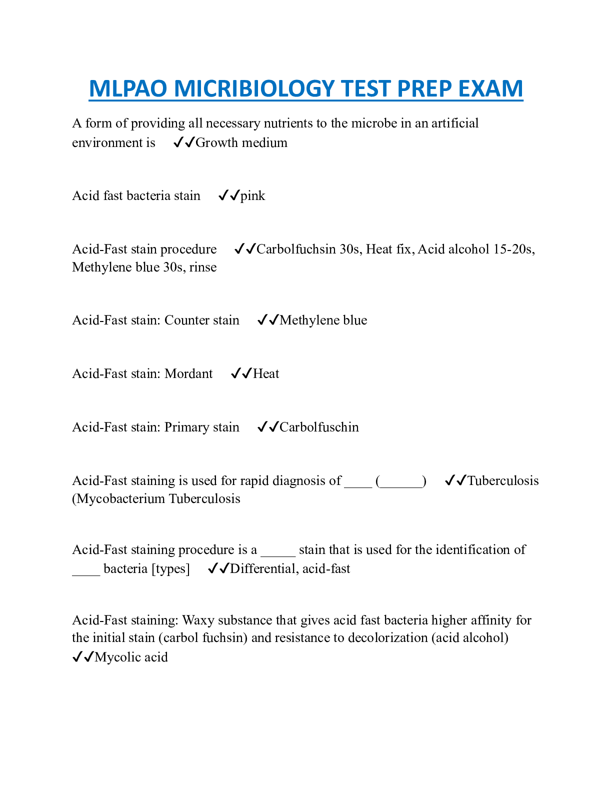 Preview image of MLPAO MICRIBIOLOGY TEST PREP EXAM document