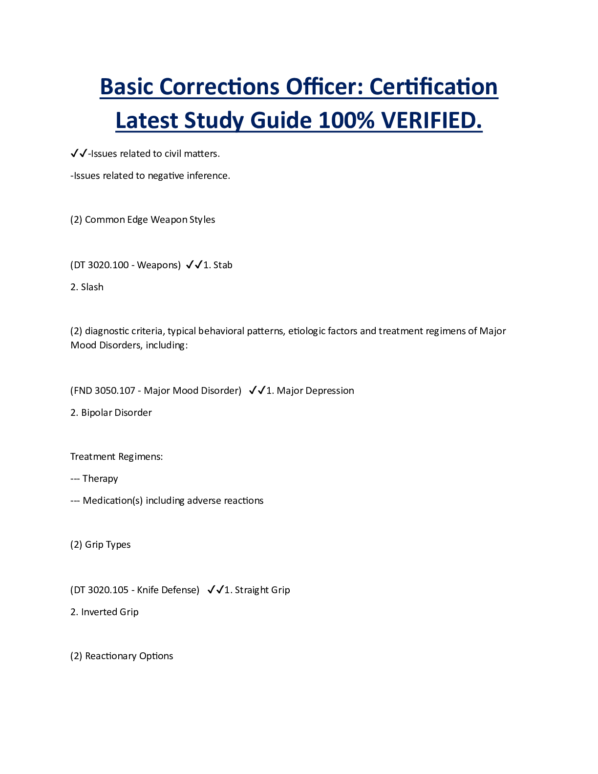 Preview image of Basic Corrections Officer: Certification  Latest Study Guide 100% VERIFIED. document