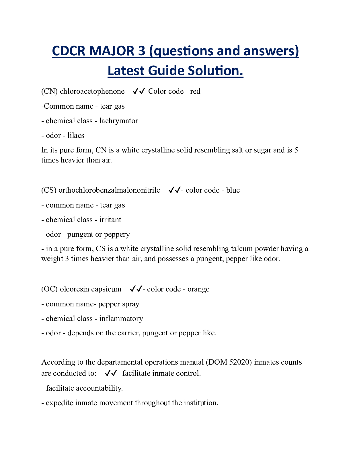 CDCR MAJOR 3 (questions and answers)  Latest Guide Solution.