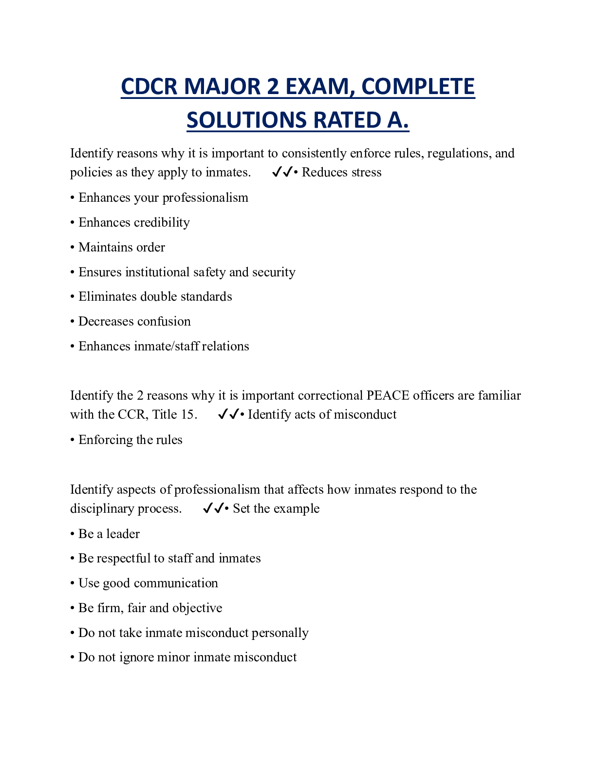 CDCR MAJOR 2 EXAM, COMPLETE  SOLUTIONS RATED A.