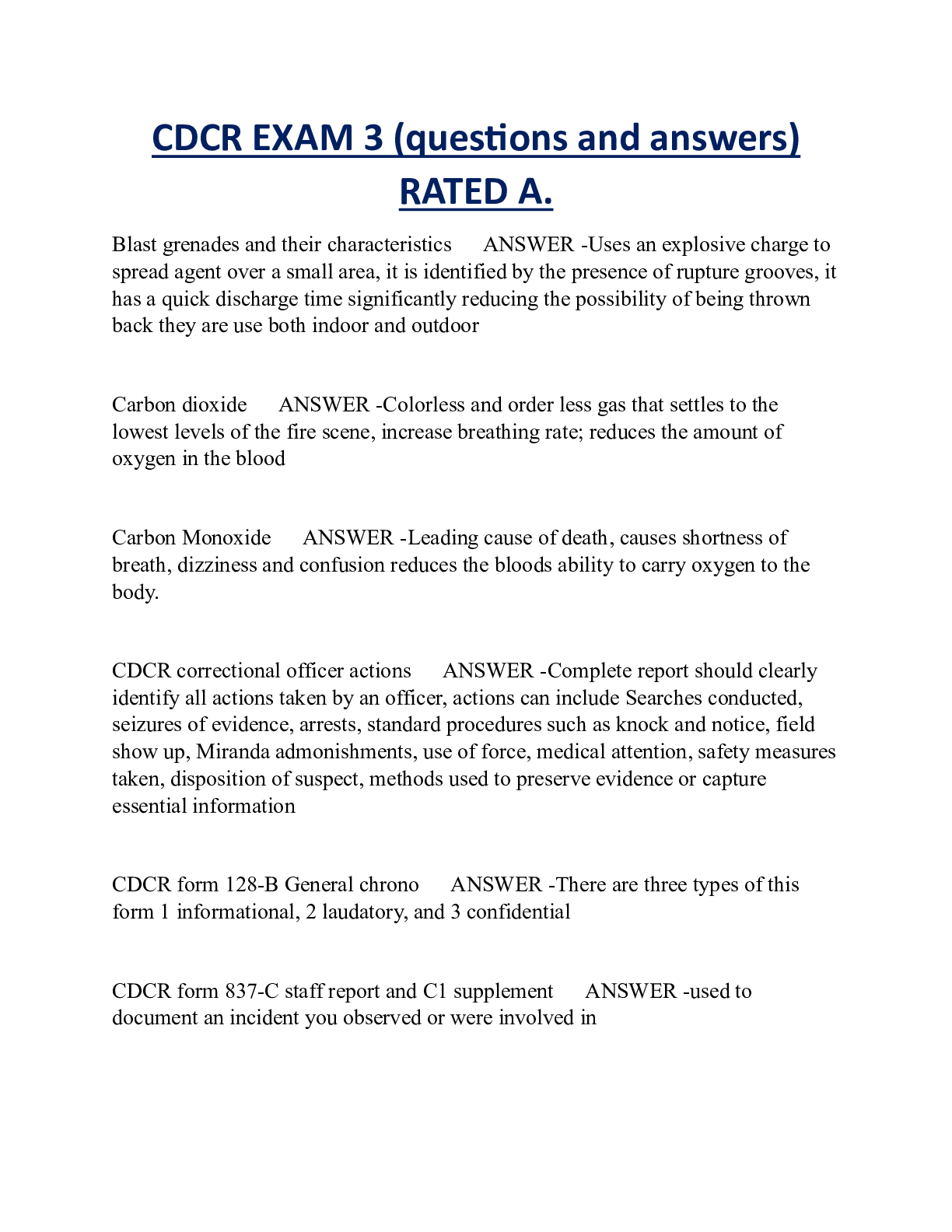 CDCR EXAM 3 (questions and answers)  RATED A.