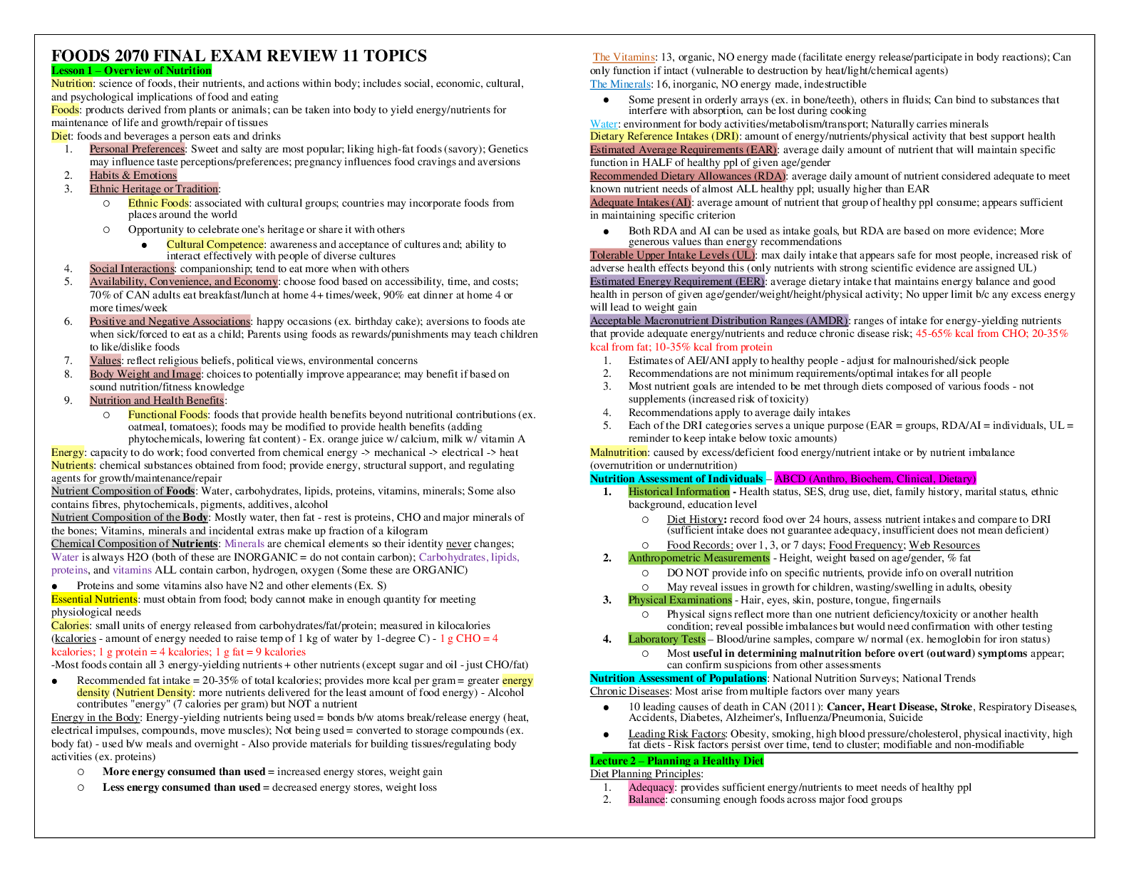 Preview image for FOODS 2070 FINAL EXAM REVIEW 11 TOPICS