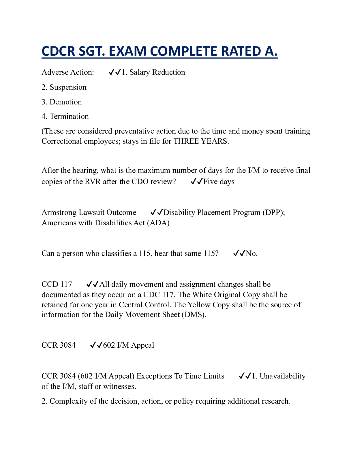 Preview image of CDCR SGT. EXAM COMPLETE RATED A. document