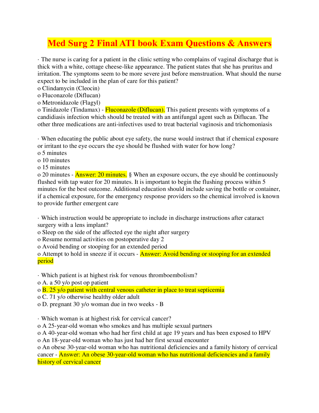 Preview of 2024 Med Surg 2 Final ATI book Exam Questions &amp; Answers