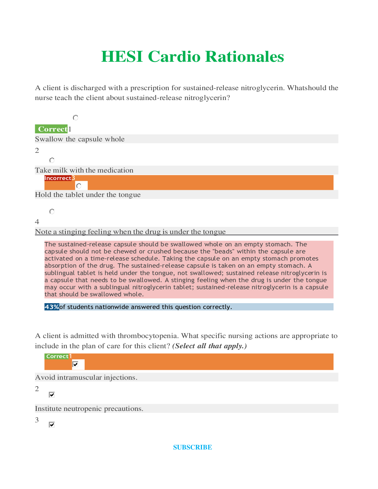   HESI Cardio Rationales  Questions & Answers with rationales