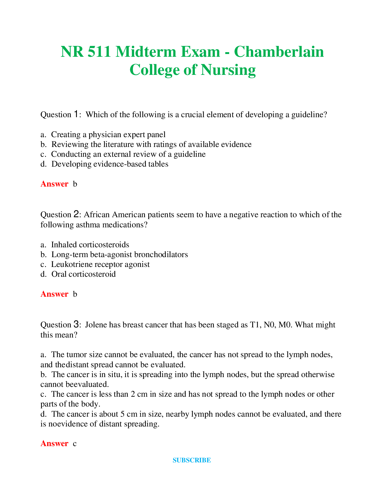 Recommended document preview for NR 511    Midterm Exam - Chamberlain College of Nursing Questions and Answers (Verified Answers)