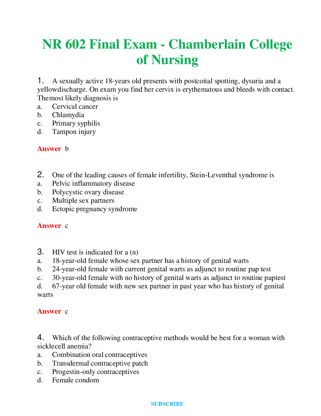 Recommended document preview for NR 602    Final Exam - Chamberlain College of Nursing Questions and Answers (Verified Answers)