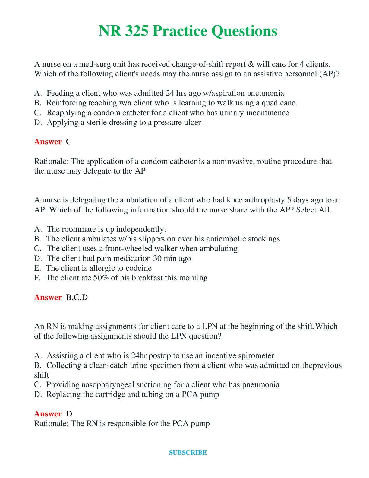 Preview of NR 325   Practice Questions  Questions and Answers (Verified Answers)