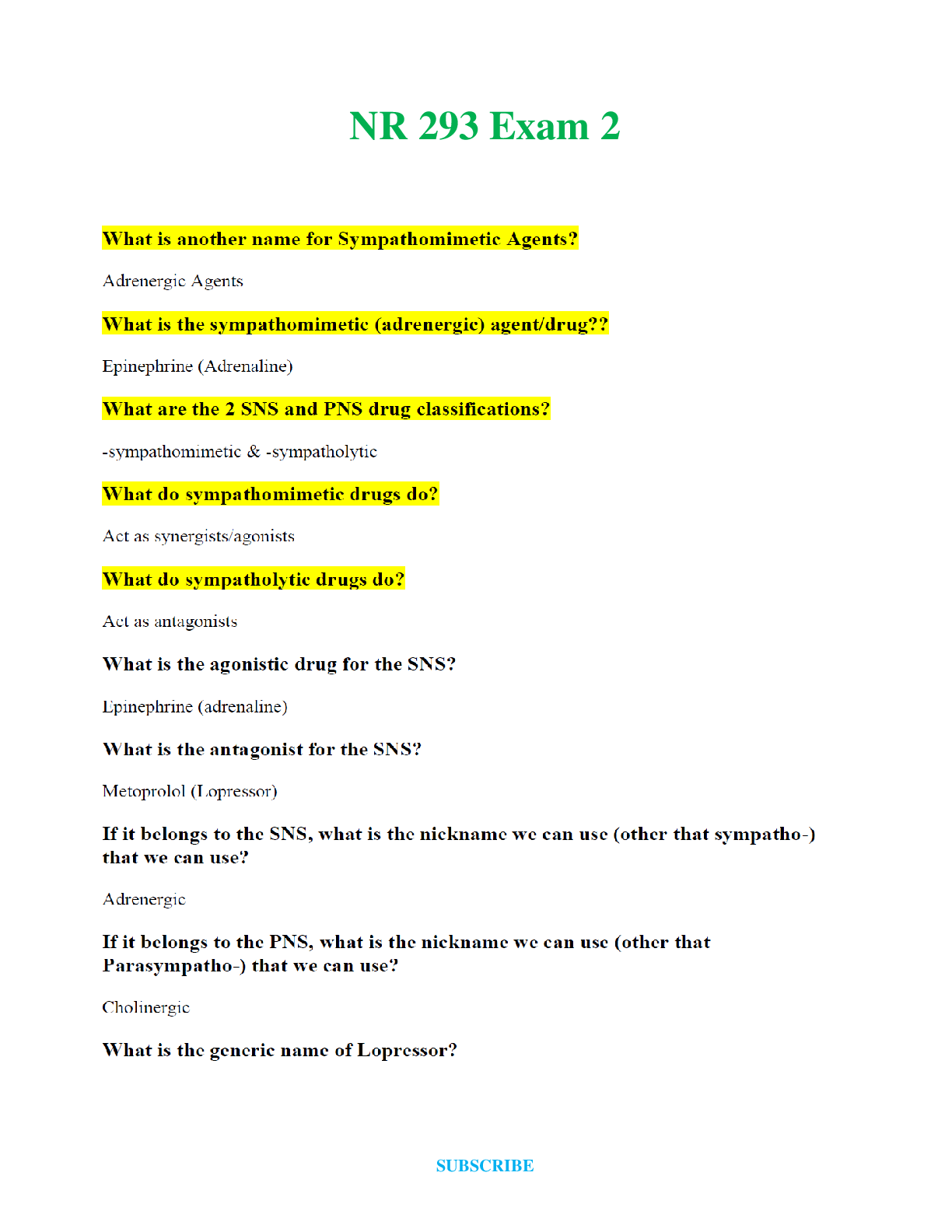 Preview of NR 293   Exam 2  Questions and Answers (Verified Answers)
