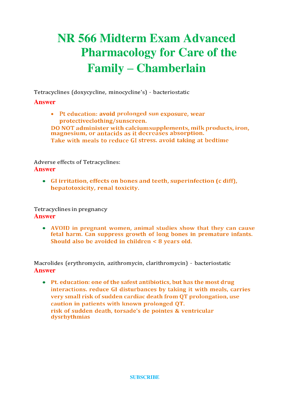 Recommended document preview for NR 566    Midterm Exam Advanced Pharmacology for Care of the Family - Chamberlain Questions and Answers (Verified Answers)