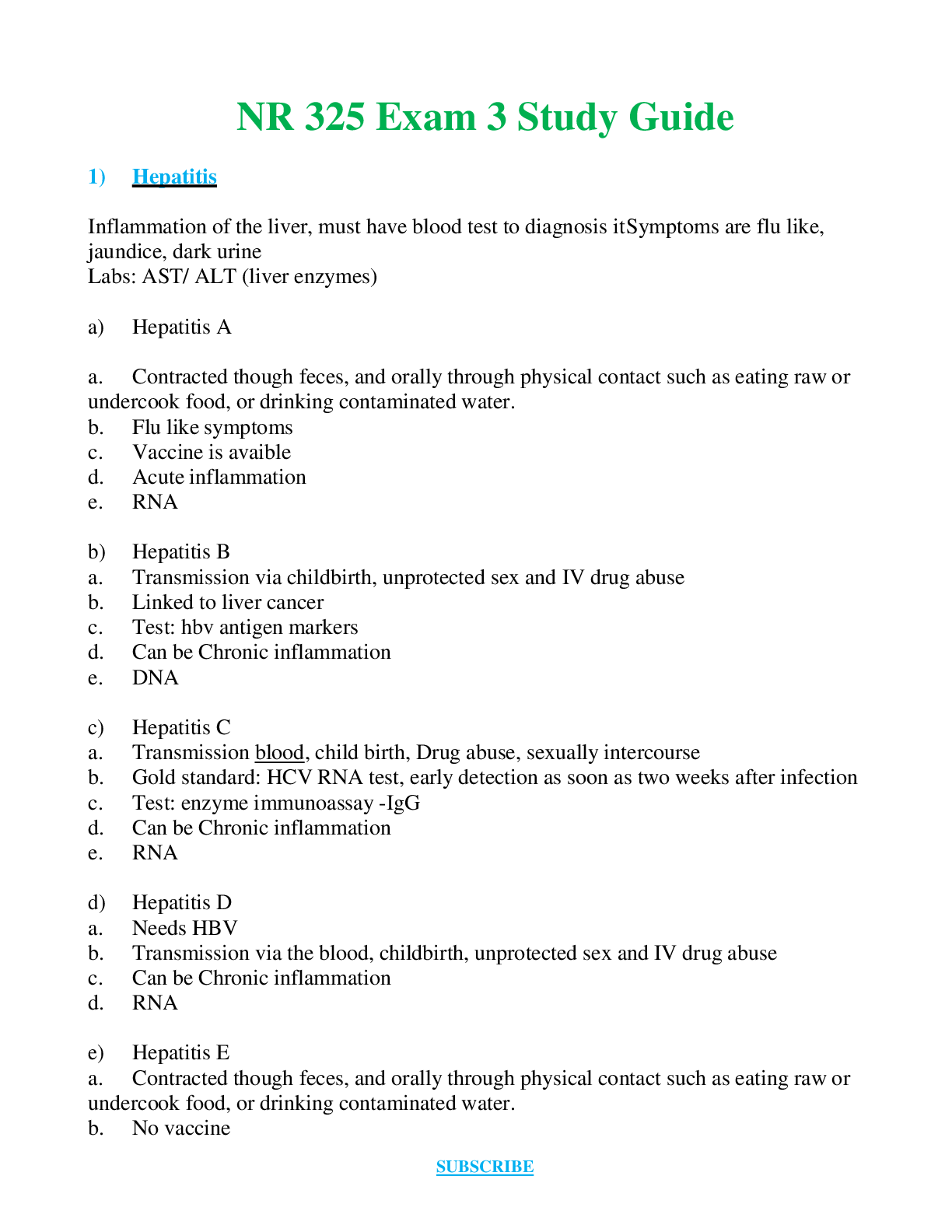Preview of NR 325   Exam 3 Study Guide  Questions and Answers (Verified Answers)