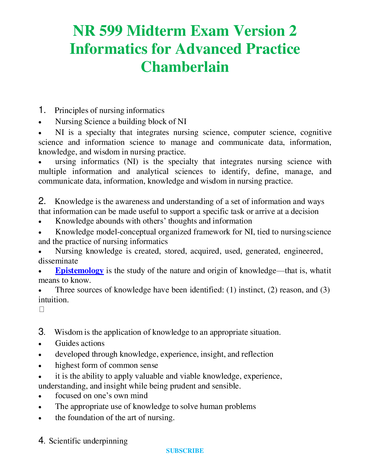 Recommended document preview for NR 599   Midterm Exam Version 2 Informatics for Advanced Practice Chamberlain  Questions and Answers (Verified Answers)