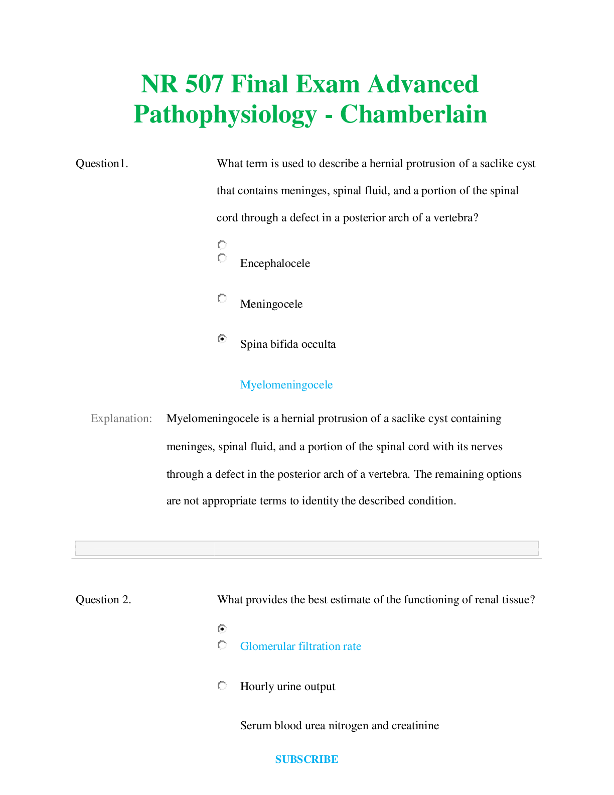 Preview of NR 507  Final Exam  Advanced Pathophysiology  - Chamberlain Questions and Answers (Verifie
