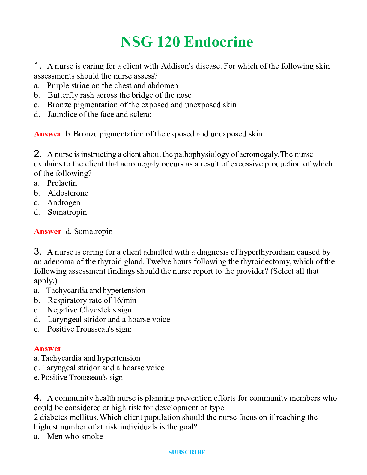 NSG 120 Endocrine  | Questions & Answers with rationales