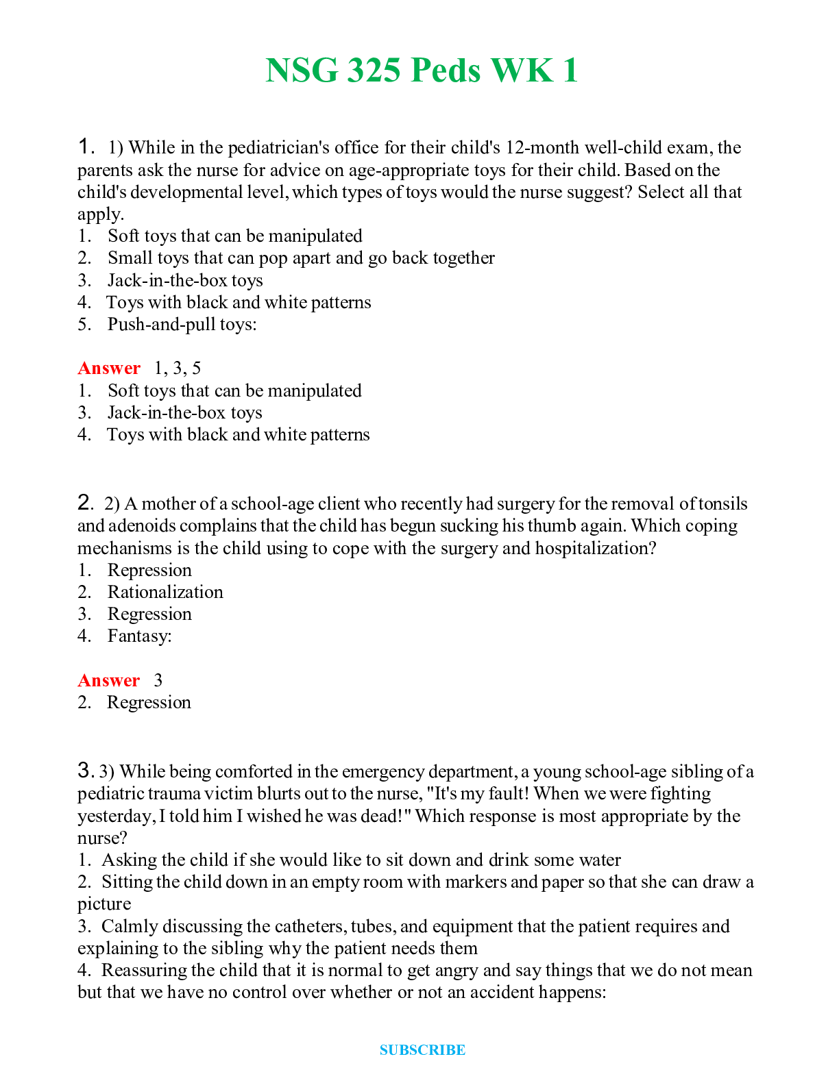 NSG 325 Peds WK 1 | Questions & Answers with rationales